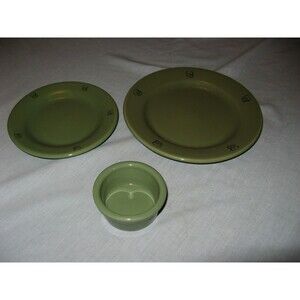 Lot Of 3 HF Coors Tucson Arizona AZ USA 2 Plates & 1 Ramekin Olive Green